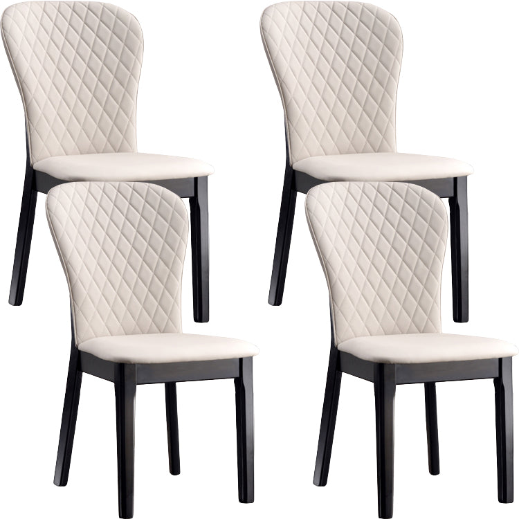 Glam Style Leather Parsons Back Wooden Legs Dining Side Chair
