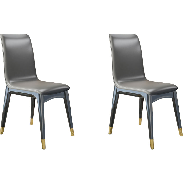 Glam Style Leather Parsons Back Wooden Legs Dining Side Chair