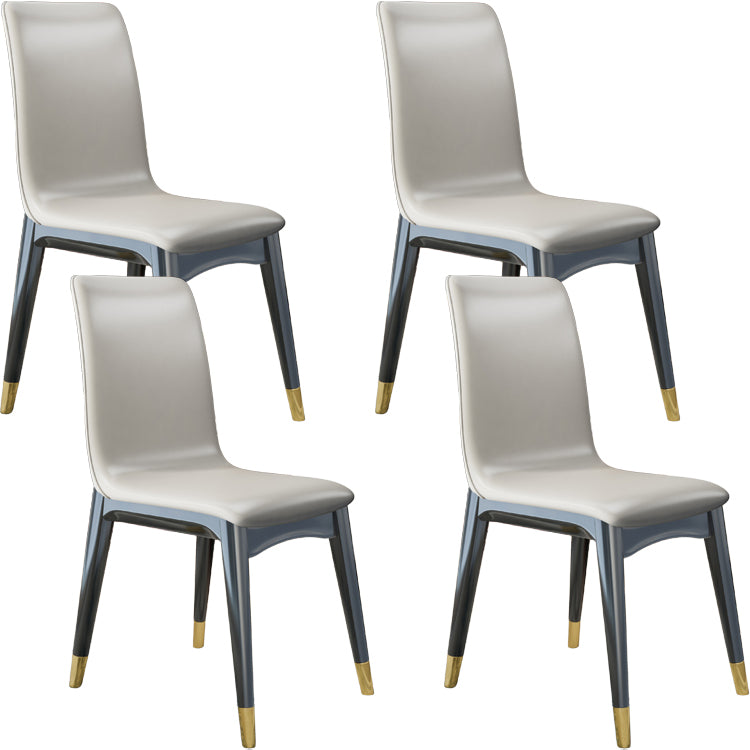 Glam Style Leather Parsons Back Wooden Legs Dining Side Chair
