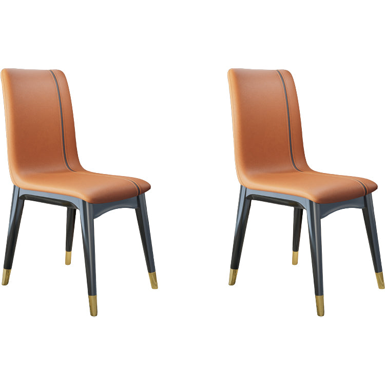 Glam Style Leather Parsons Back Wooden Legs Dining Side Chair