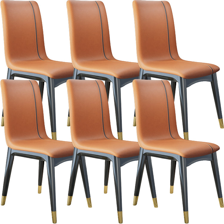 Glam Style Leather Parsons Back Wooden Legs Dining Side Chair