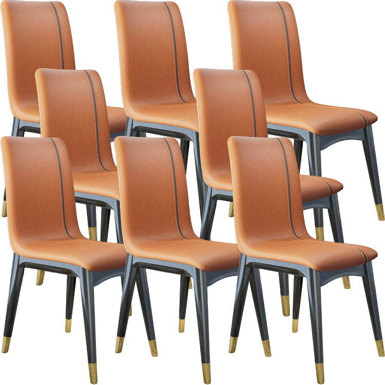 Glam Style Leather Parsons Back Wooden Legs Dining Side Chair