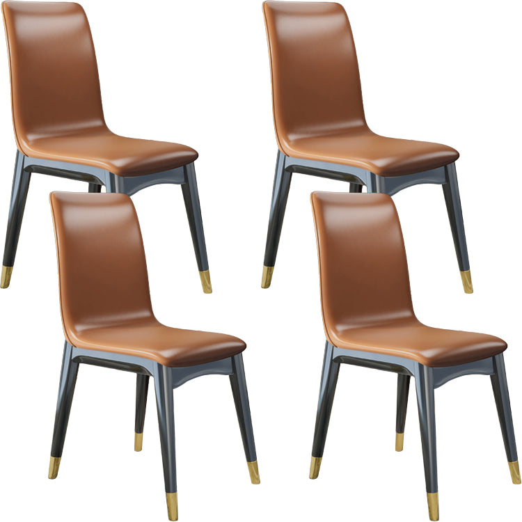 Glam Style Leather Parsons Back Wooden Legs Dining Side Chair