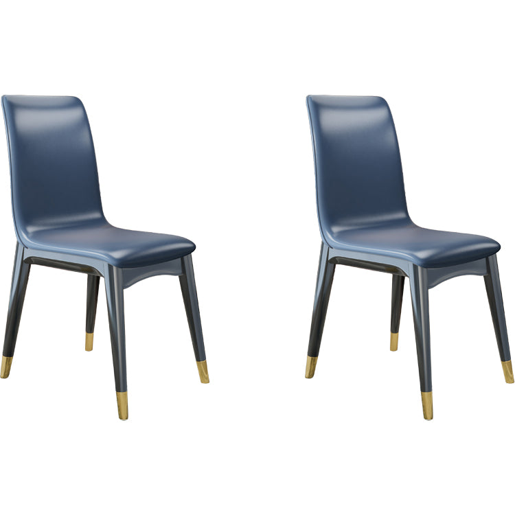 Glam Style Leather Parsons Back Wooden Legs Dining Side Chair