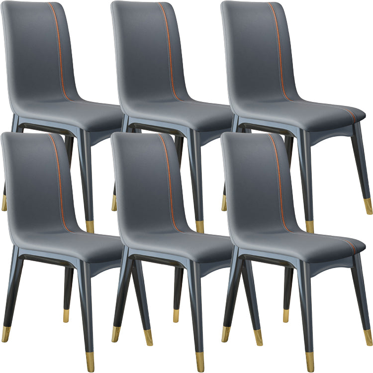 Glam Style Leather Parsons Back Wooden Legs Dining Side Chair