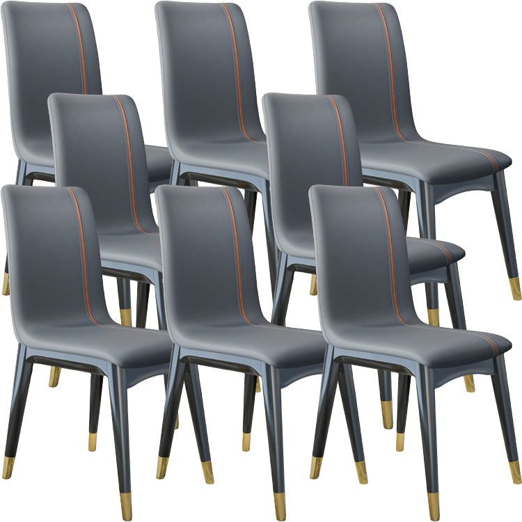 Glam Style Leather Parsons Back Wooden Legs Dining Side Chair