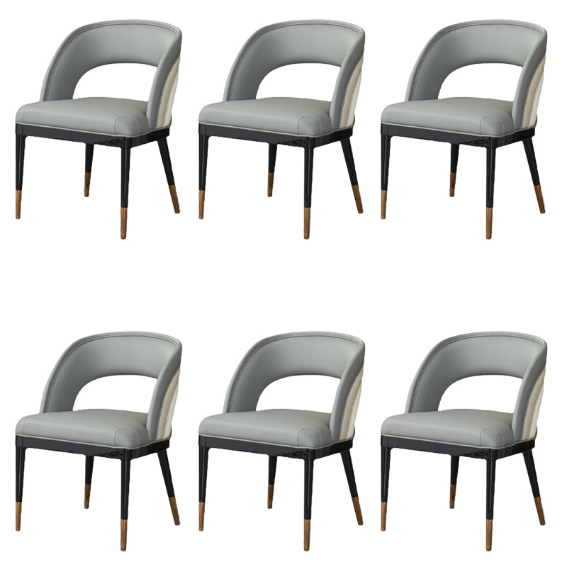 Glam Style Open Back Leather Upholstered Dining Chair with Wooden Legs
