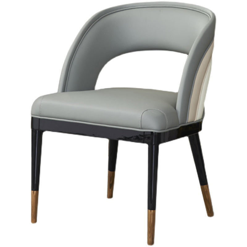 Glam Style Open Back Leather Upholstered Dining Chair with Wooden Legs