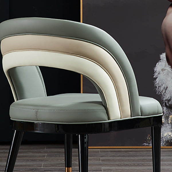 Glam Style Open Back Leather Upholstered Dining Chair with Wooden Legs