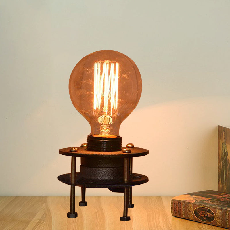 Farmhouse Mini Table Lighting 1 Head Wrought Iron Standing Table Lamp with Bare Bulb in Black