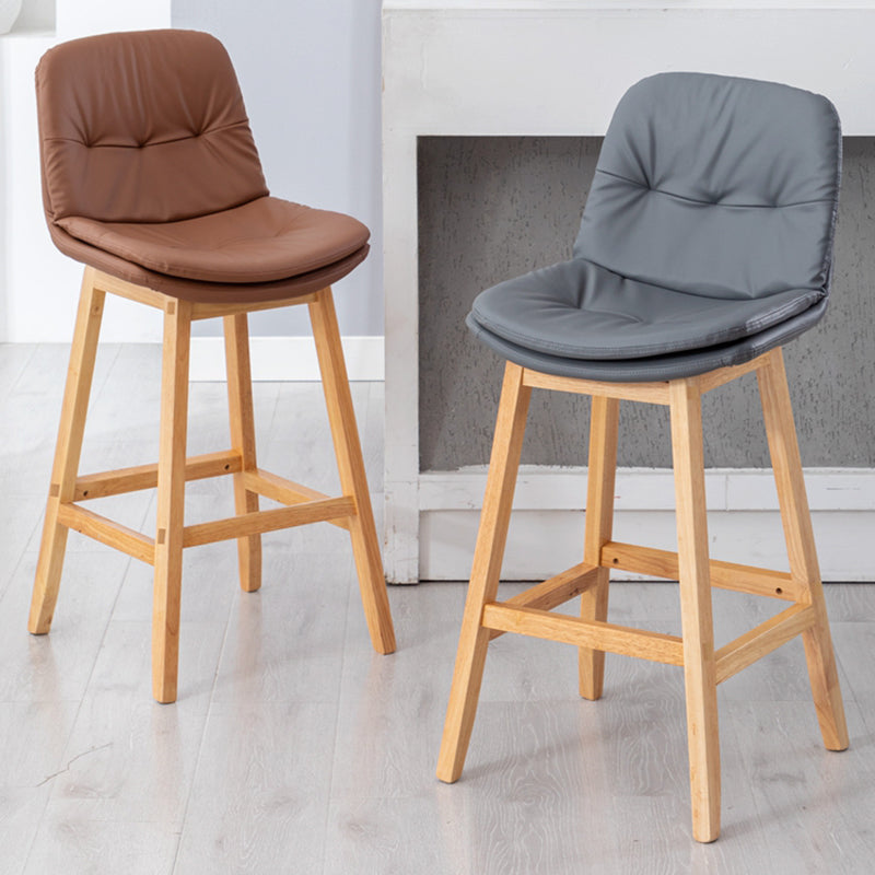 Contemporary Solid Wood Legs Faux Leather Counter Stools with Footrest