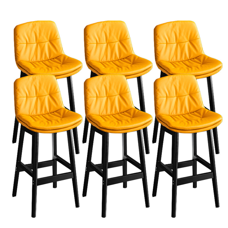 Modern Solid Wood Legs Faux Leather Bar Stools with Footrest