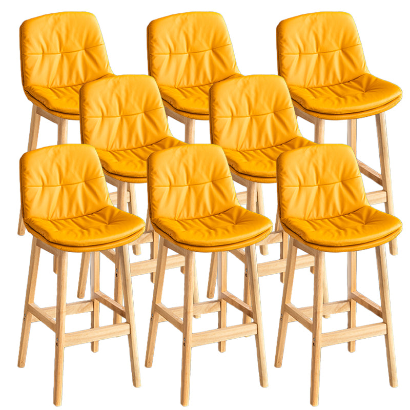 Modern Solid Wood Legs Faux Leather Bar Stools with Footrest