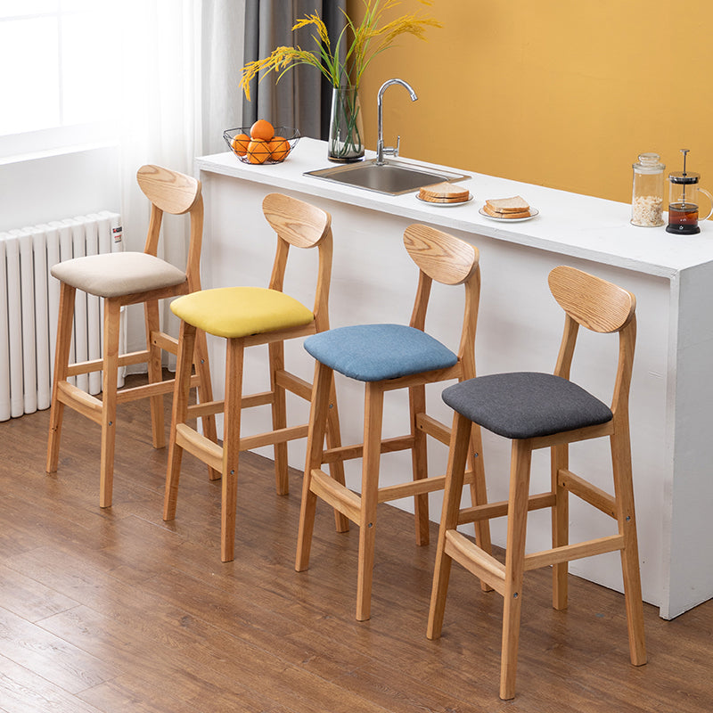 Modern Rubberwood Indoor Bar Stools Natural Finish with Backrest