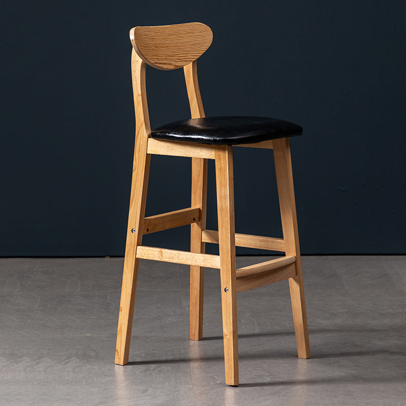 Modern Rubberwood Indoor Bar Stools Natural Finish with Backrest