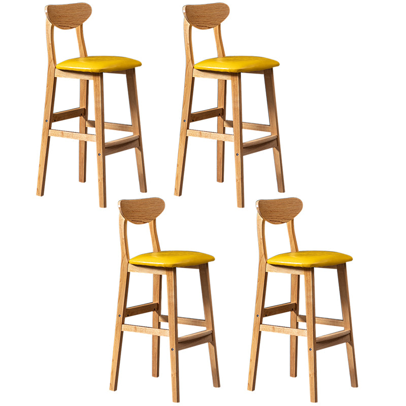 Modern Rubberwood Indoor Bar Stools Natural Finish with Backrest