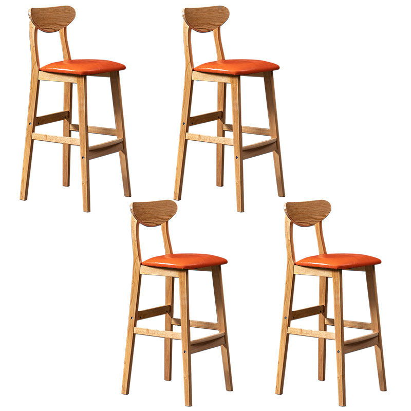 Modern Rubberwood Indoor Bar Stools Natural Finish with Backrest