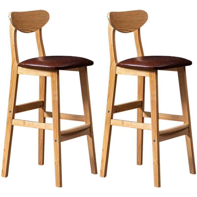 Modern Rubberwood Indoor Bar Stools Natural Finish with Backrest