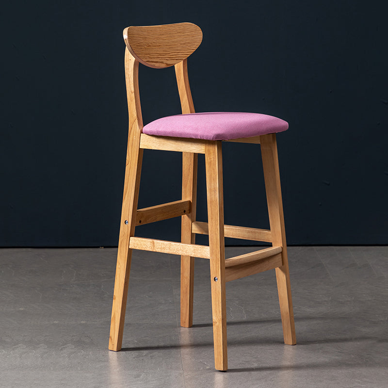 Modern Rubberwood Indoor Bar Stools Natural Finish with Backrest