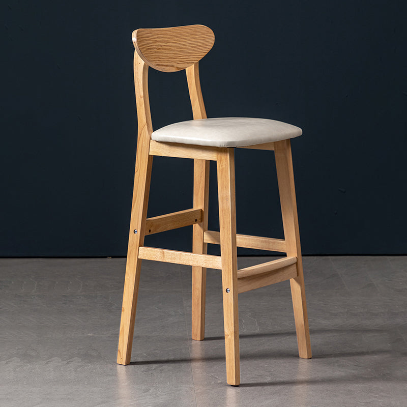 Modern Rubberwood Indoor Bar Stools Natural Finish with Backrest