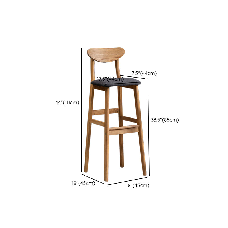 Modern Rubberwood Indoor Bar Stools Natural Finish with Backrest