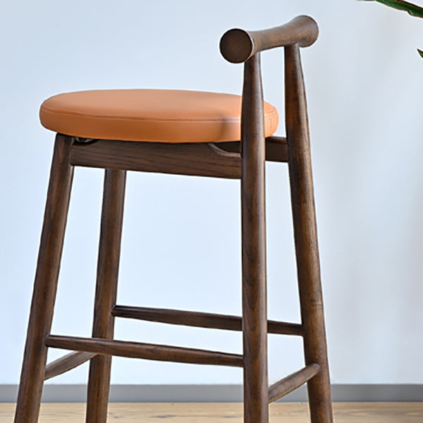 Contemporary Ash Wood Backrest Counter High Stool with 4 Legs