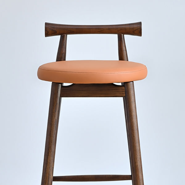 Contemporary Ash Wood Backrest Counter High Stool with 4 Legs
