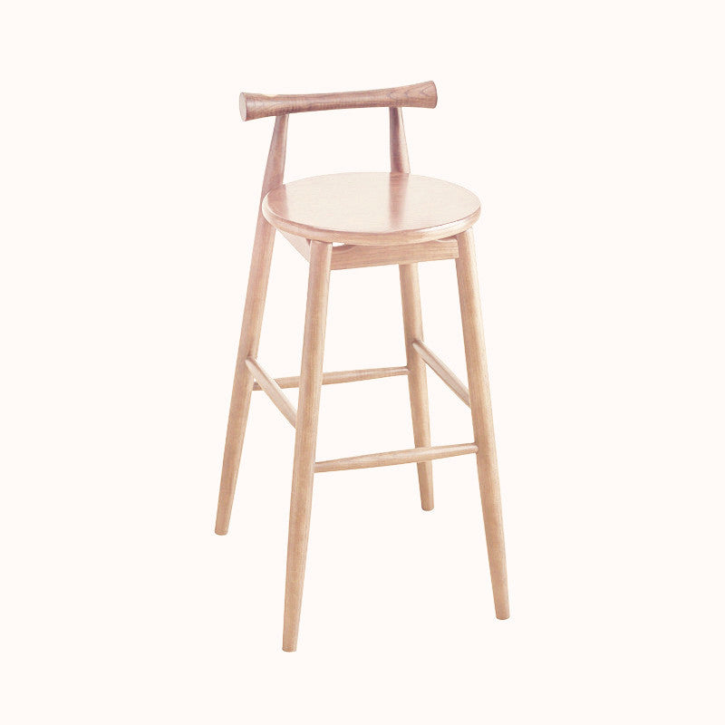 Contemporary Ash Wood Backrest Counter High Stool with 4 Legs