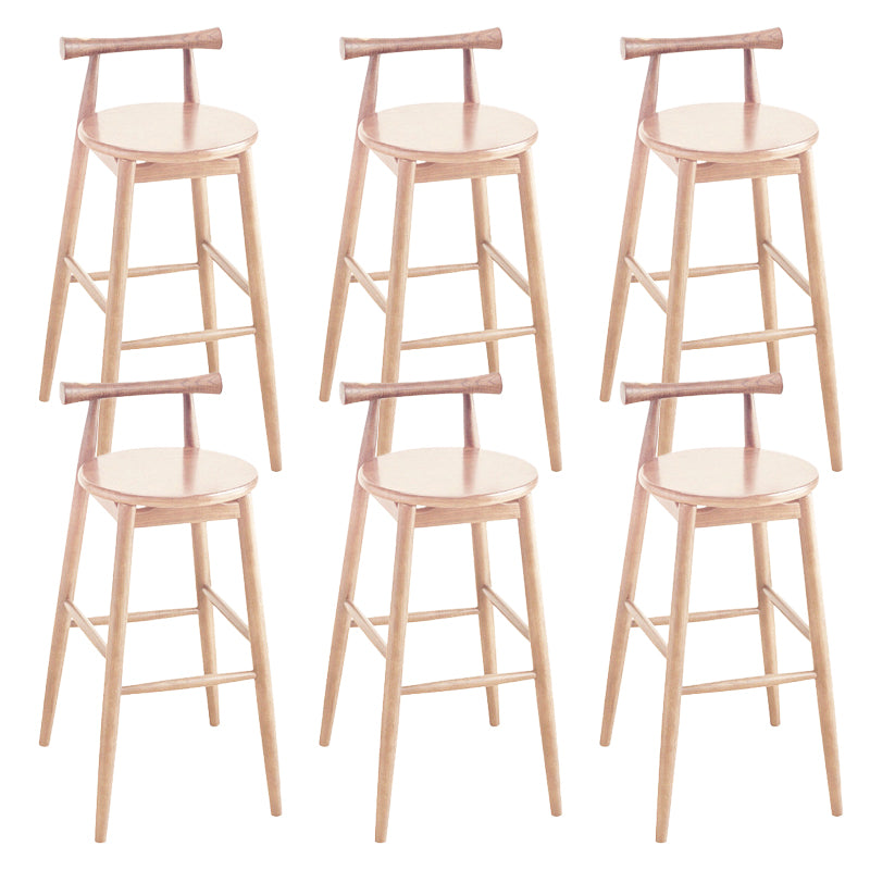Contemporary Ash Wood Backrest Counter High Stool with 4 Legs