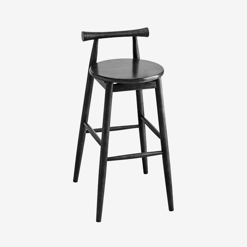 Contemporary Ash Wood Backrest Counter High Stool with 4 Legs