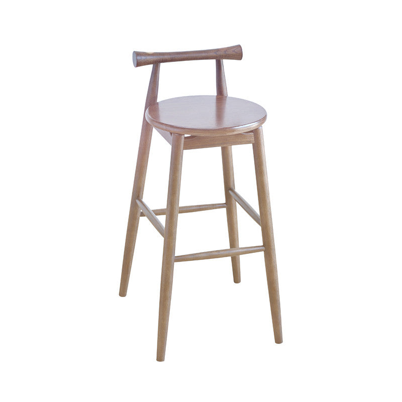 Contemporary Ash Wood Backrest Counter High Stool with 4 Legs