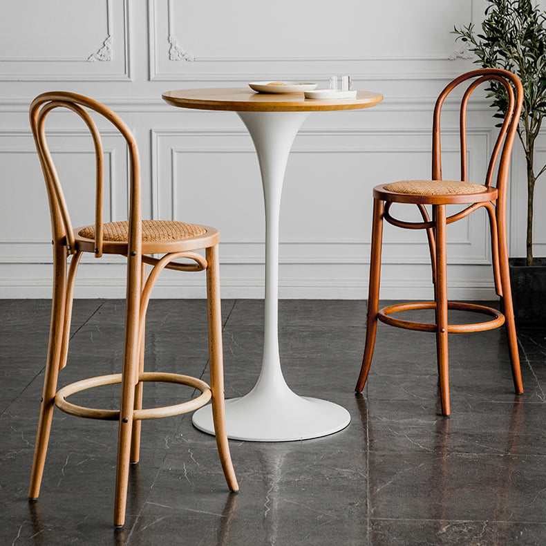 Modern Style Solid Wood Backrest Counter High Stool with 4 Legs