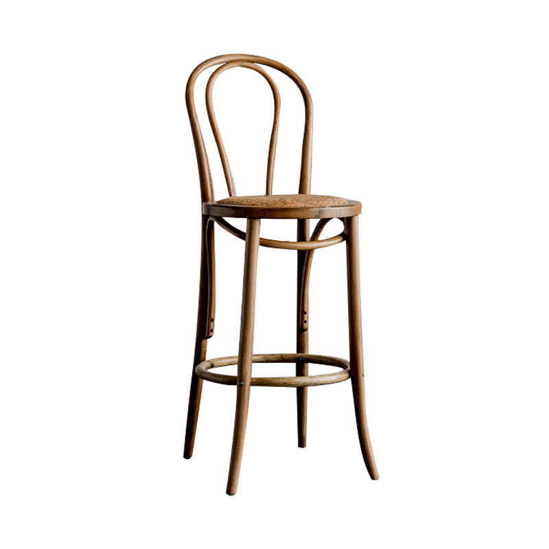 Modern Style Solid Wood Backrest Counter High Stool with 4 Legs