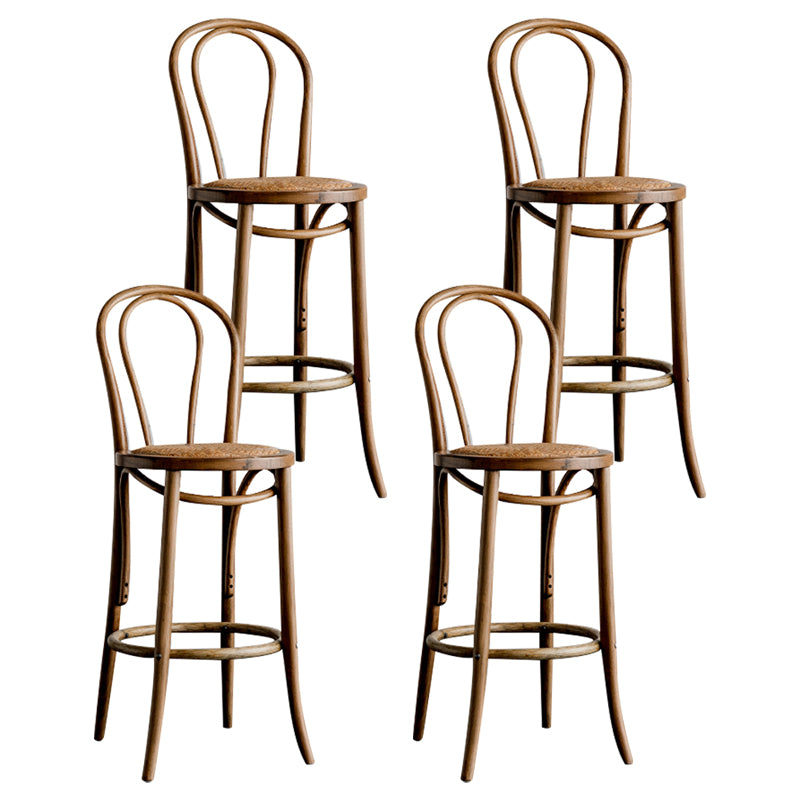 Modern Style Solid Wood Backrest Counter High Stool with 4 Legs