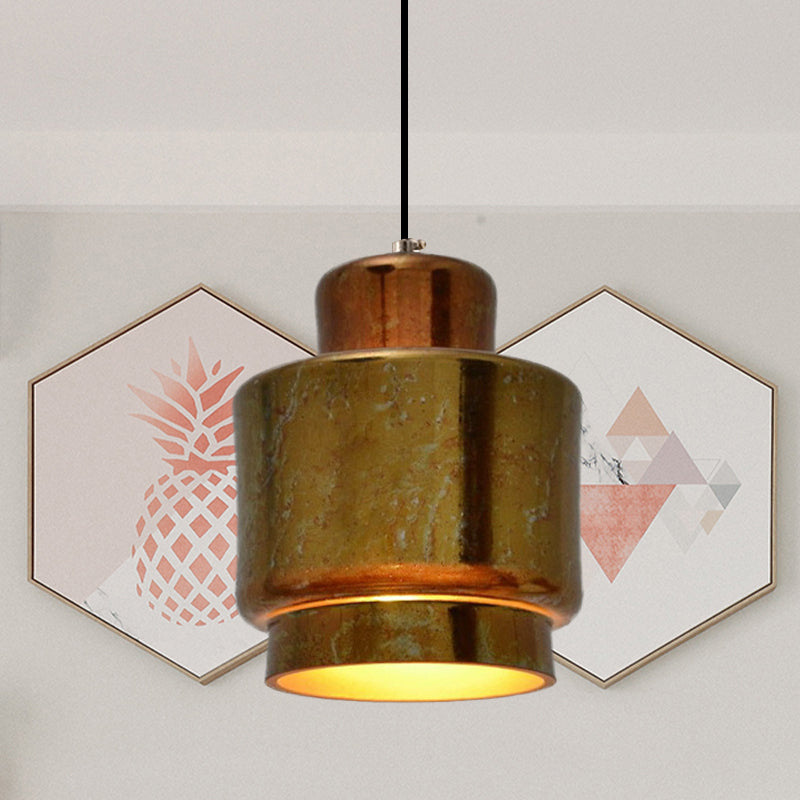 Brass Finish 1 Light Hanging Light with Shade Vintage Style Metallic Pendant Lighting for Restaurant