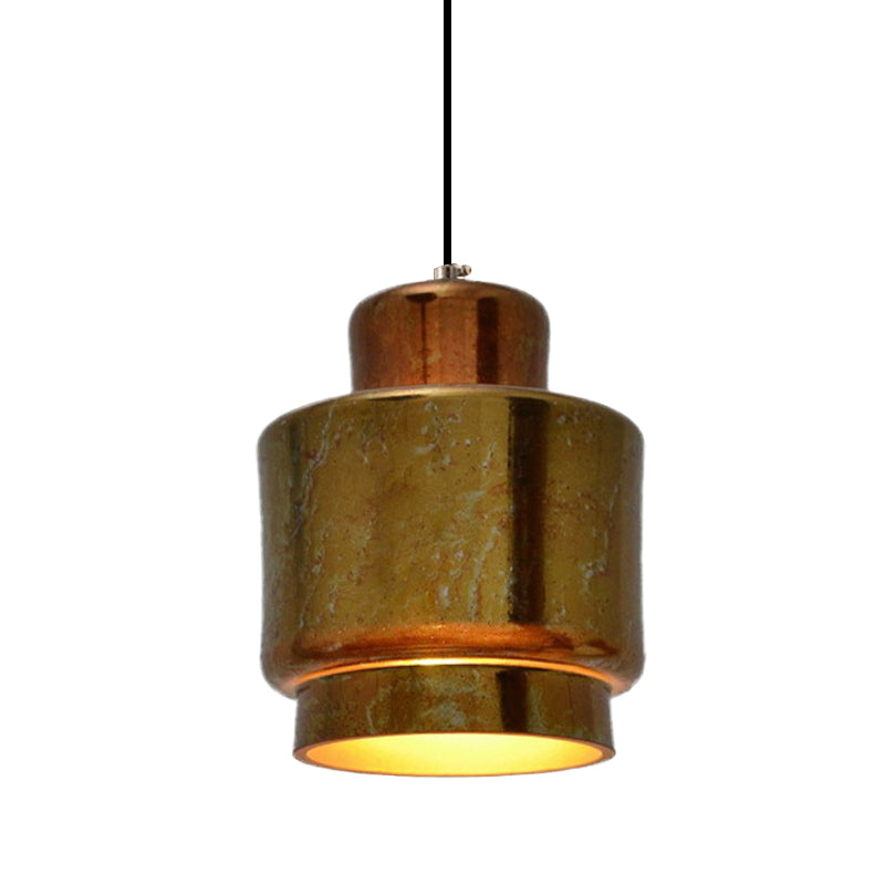 Brass Finish 1 Light Hanging Light with Shade Vintage Style Metallic Pendant Lighting for Restaurant