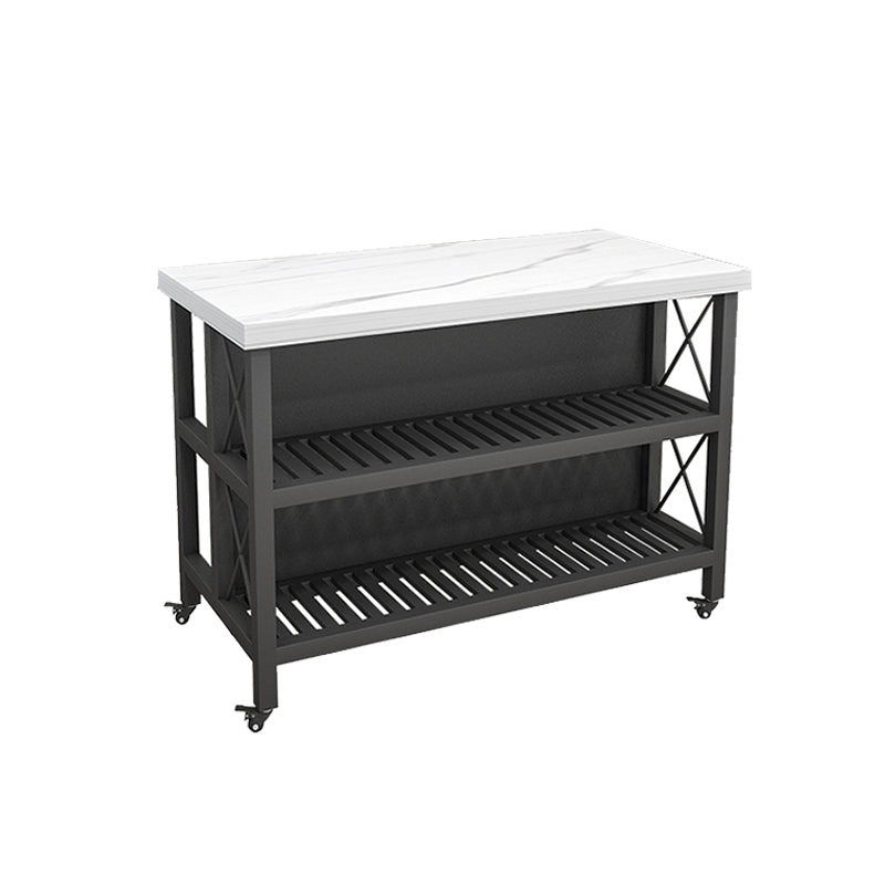 White Faux Marble Rectangle Kitchen Island Cart with Open Storage