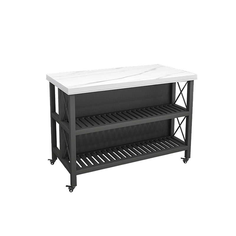 White Faux Marble Rectangle Kitchen Island Cart with Open Storage
