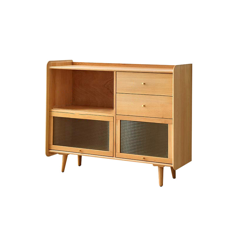 Solid Wood Glass Doors Contemporary Style Buffet Sideboard with Cabinets and Drawers