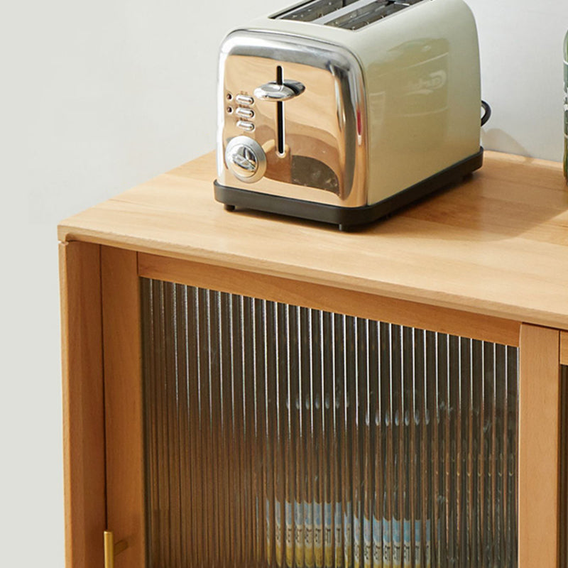 Solid Wood Glass Doors Contemporary Buffet Sideboard with Cabinets