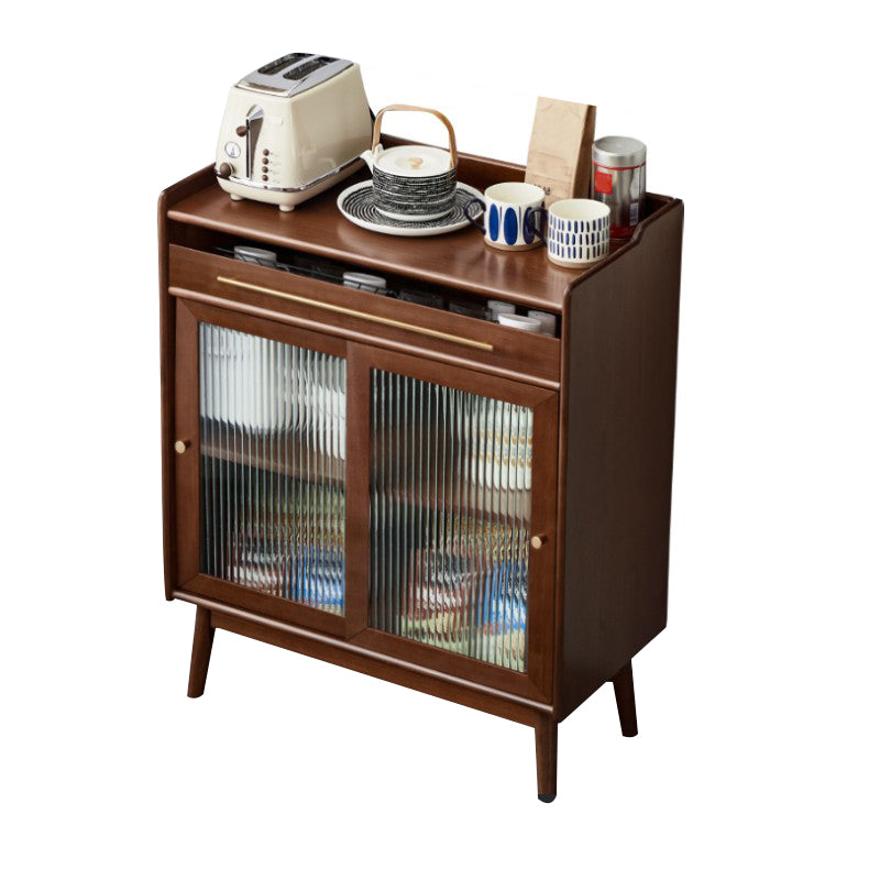 Modern Style Solid Wood Storage Sideboard Cabinet with Glass Doors for Dining Room