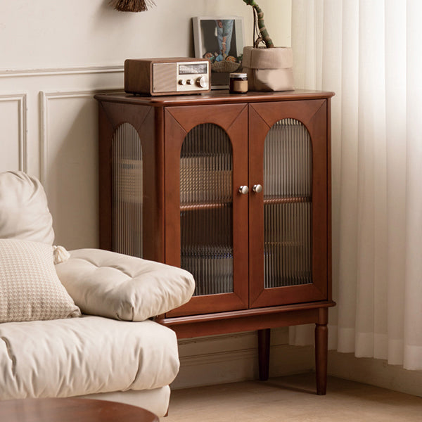 Modern Living Room Curio Cabinet Solid Wood Glass Doors with Lighting