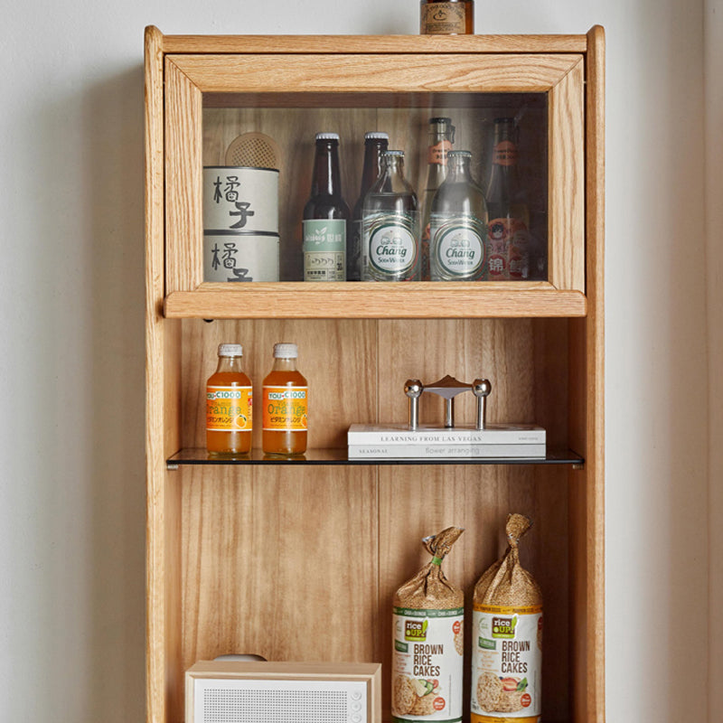 Modern Living Room Curio Cabinet Solid Wood Glass Doors with Drawer