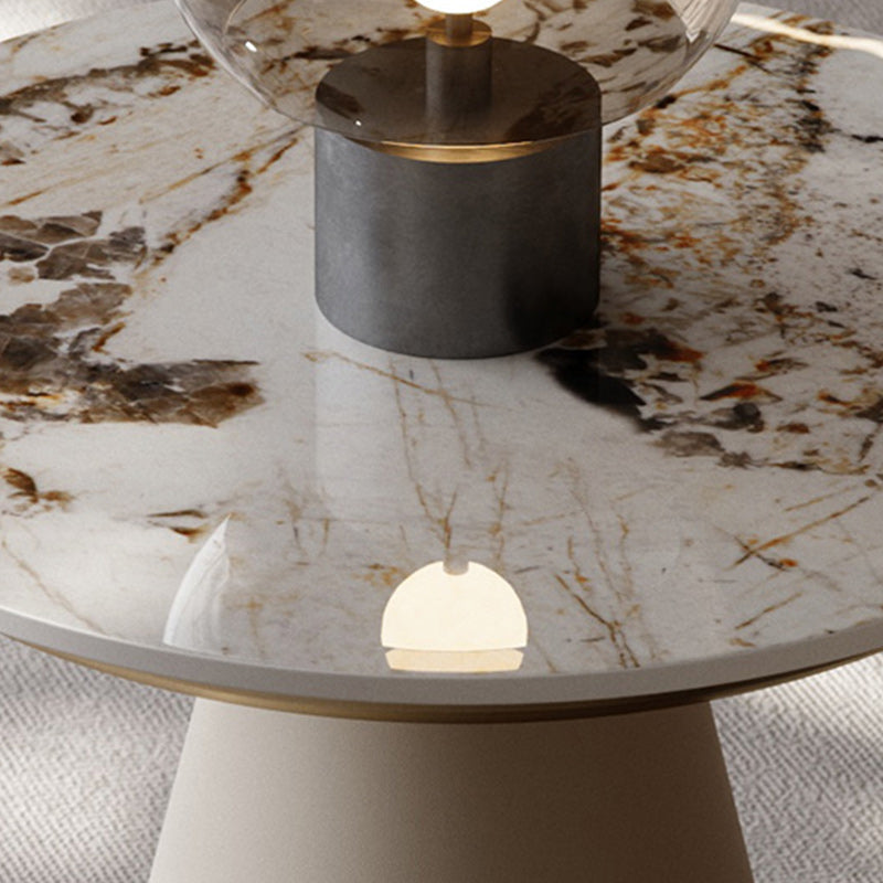 Glam Side Table with Round Stone Top Accent Side Table with Metal Base