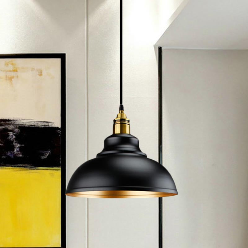 Loft Style Domed Ceiling Pendant Light 11.5"/14"/16" Dia 1 Head Metal Hanging Ceiling Lamp in Black over Table