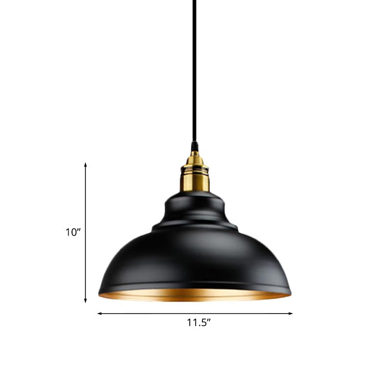 Loft Style Domed Ceiling Pendant Light 11.5"/14"/16" Dia 1 Head Metal Hanging Ceiling Lamp in Black over Table