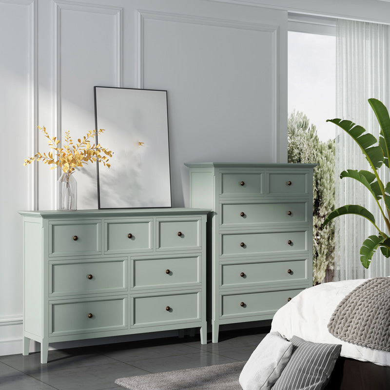 Green Scandinavian Wood Storage Chest with Soft-Close Drawers for Home