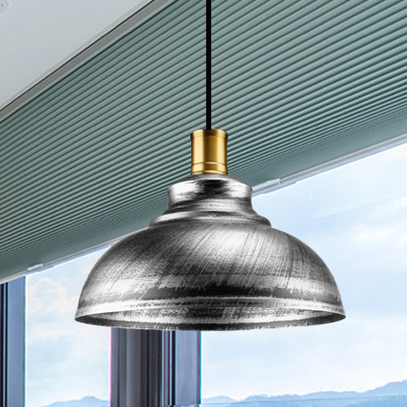 Lampada sospesa in ferro battuto in stile antico in stile antico 12 "/14" W 1 ristorante a testa appesa alla luce in argento/bronzo/ruggine