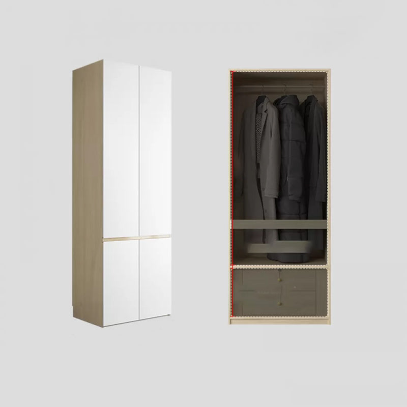 Contemporary Wardrobe Armoire with Drawer Hinged Storage Cabinet