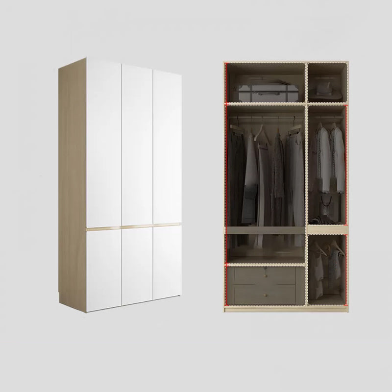 Contemporary Wardrobe Armoire with Drawer Hinged Storage Cabinet